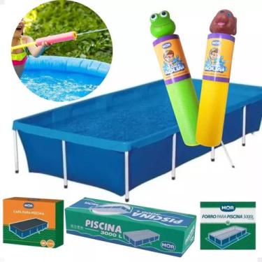 Imagem de Kit Completo Piscina 3000l Mor + Capa +forro + 2 Lança Agua, VERDE AMA