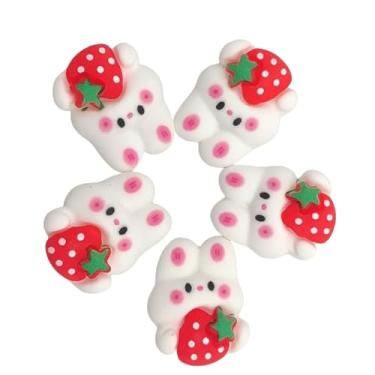 Imagem de Lmlliang 20 peças com costas planas abraçando morango coelho resina amuletos de geleca misturados para bricolage artesanato álbum de fotos cabelo capa de telefone decoração (vermelho branco)