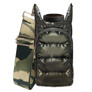 Imagem de heluqu Bolsa de transporte para garrafa de água - Suporte transversal acolchoado para garrafa de água com alça, bolsa sacola acolchoada elegante para garrafa de água, Verde militar