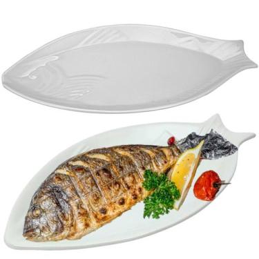 Imagem de Travessa Peixe 38cm Branca Em Melamina Servir Peixes Porções - Uny Hom