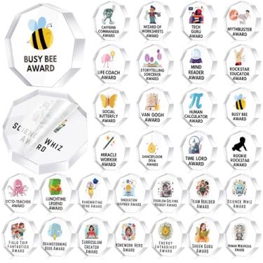 Imagem de 30 peças presentes engraçados de prêmios de apreciação em massa pequenos medalhões de recompensa de acrílico troféu de agradecimento presentes de equipe de escritório prêmio de mérito claro para