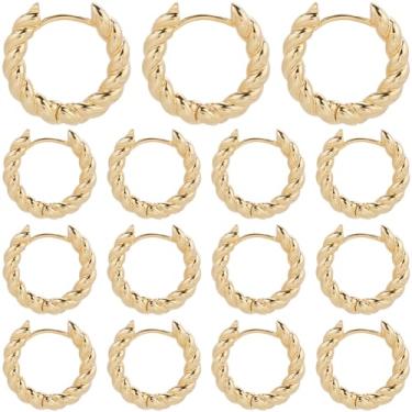 Imagem de SUNNYCLUE 20 peças real banhado a ouro 18 k brinco de aperto achados brincos de argola de aperto de ouro achados anel redondo de latão francês torcido orelhas argolas de aperto achar para fazer joias