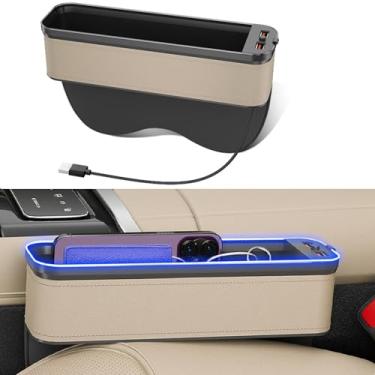 Imagem de NGHEY Caixa de armazenamento com clipe de assento de carro com luz ambiente, isqueiro e porta de carregamento USB (bege)
