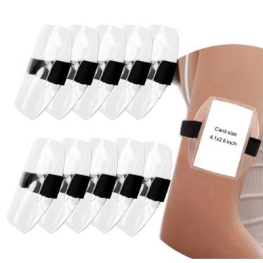 Imagem de Aukousn Pacote com 10 porta-crachás de braço preto, braçadeira de PVC, porta-crachá de identificação com cinto ajustável de 360 graus para uso ao ar livre