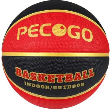 Imagem de PECOGO Bola de basquete de borracha oficial de 64,8 cm, para uso externo, masculino, tamanho 4, para crianças, jovens, adolescentes, meninos e meninas, ideias de presente, sem bomba (vermelho preto)