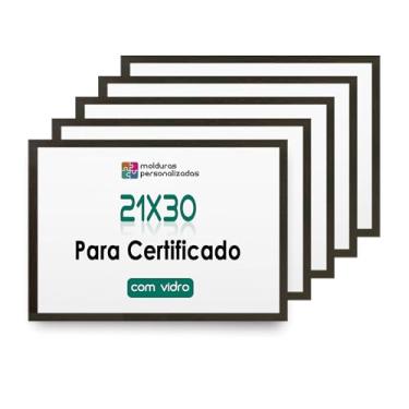 Imagem de Combo 5 Molduras 21x30 para Quadro Foto Certificado Diploma com Vidro (Tabaco)