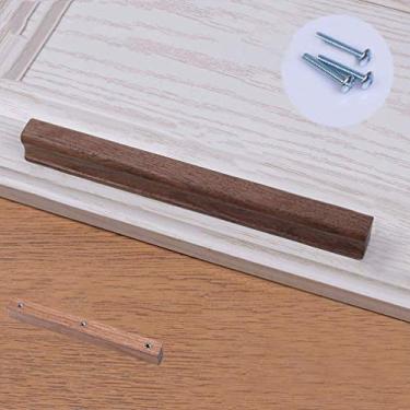 Imagem de Puxador de porta de guarda-roupa de madeira maciça longa, puxadores de gaveta de cômoda de móveis, puxadores de armário de bar de cozinha, puxadores de armário de armário de banheiro, nogueira preta,