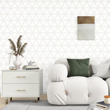 Imagem de Mangoloo Papel de parede geométrico dourado para banheiro, quarto, papel de contato, boho, bancadas, gabinetes, papel de parede amigável para locatário, descasque e cole na parede moderna, 44,5 x