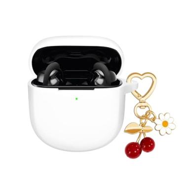 Imagem de AGAOSH Capa protetora para Bose QuietComfort Earbuds II 2022/QuietComfort Ultra 2023 com chaveiro fofo de cereja, capa protetora de silicone macio para Bose QC ii 2 capa de carregamento branca