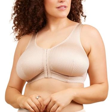 Imagem de Leading Lady Sutiã de lazer sem fio com fecho frontal Marlene – Confortável Plus Size, Bege, 46B/D