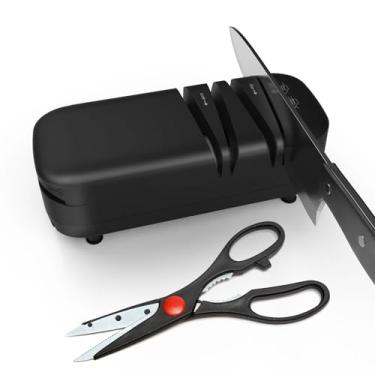 Imagem de Zhamemor Afiador De Facas, Afiador Elétrico Profissional Para Facas De Cozinha Domésticas, 2 Estágios De Afiação E Polimento Rápidos Com Tesoura Preta
