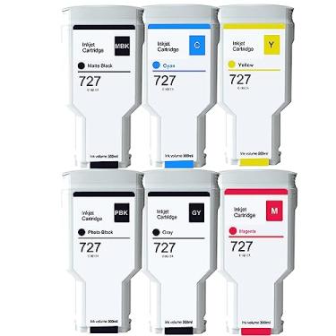Imagem de Compatível com cartuchos de tinta HP 727, pacote com 6, 300 ml, substituição para HP 727 C1Q12A F9J79A F9J76A F9J77A F9J78A F9J80A cartuchos de tinta para DesignJet T920 T930 T1500 T1530 T25000 T253 0