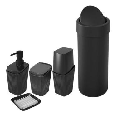 Imagem de Kit Banheiro Porta Escova Cotonete Dispenser Saboneteira Lixeira Bascu