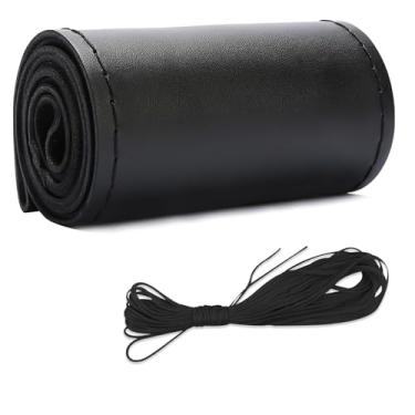 Imagem de Capa de volante de couro de microfibra, costura DIY com agulha e linha, protetor de volante de carro antiderrapante respirável, universal de 38 cm, costura automática para volante (preto, brilhante)