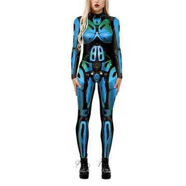 Imagem de FEOYA Fantasia feminina de esqueleto, fantasia de festa de Halloween, estampa de caveira, macacão assustador, Estilo-04, G