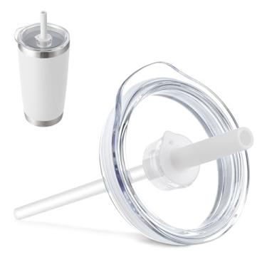 Imagem de Bluwing Tampa de copo de 590 ml com canudo para YETI, tampa de substituição para copo YETI Rambler de 590 ml, caneca de 680 g, caneca de canudo de 740 ml, tampas à prova de derramamento (branca)
