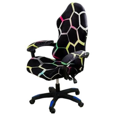 Imagem de Capa para cadeira de jogos com padrão hexagonal e protetores de apoio de braço – macia, antiderrapante, design lavável na máquina, ajuste universal (cadeira não incluída) (colorida)