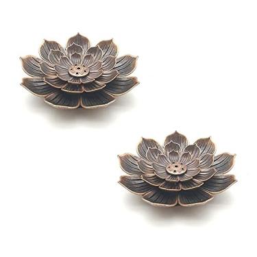 Imagem de Pacote com 2 pratos de incenso em forma de lótus, queimador de sândalo, bastão censor doméstico estúdio de ioga budismo nasturtium suporte de linha de incensos