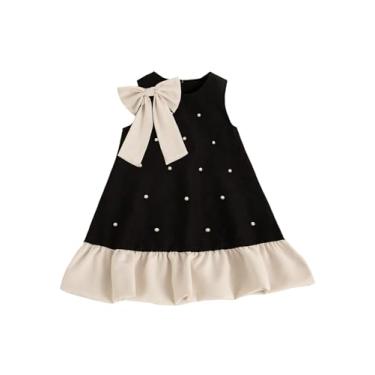 Imagem de GORGLITTER Girl's Bow Summer Dresses Pearl Ruffle Hem Sleeveless Cute Princess Short Dress Black 6Y