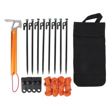 Imagem de ZAWELIYO Kit de Estacas de Barraca de 11,8 "com Linhas de Cara, 8 Pinos de Acampamento, Cabos de Tendas Ao Ar Livre de 4 Mm, Clipes e Martelos, para Acampamentos de Festivais (Laranja preta)