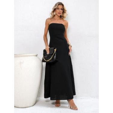 Imagem de Vestido Longo de Linho Sem Alça e Atemporal - Lumia, Preto, M