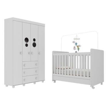 Imagem de Berço Americano 3 em 1 com Rodízios e Guarda-roupa 4 Portas 3 Gavetas Pimpolho Multimóveis Mp4386 Branco