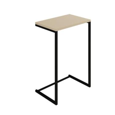 Imagem de Mesa Lateral Apoio de Sofá Charmme 70cm Pé Industrial Sala Moderna Decoração Resistente e Elegante(Preto/off - White)