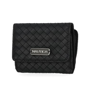 Imagem de Nautica Rower's End Carteira pequena para mulheres, porta-cartão de crédito fino com bloqueio de RFID com bolso para moedas, carteira feminina compacta dobrável com janela para identidade, Tecido