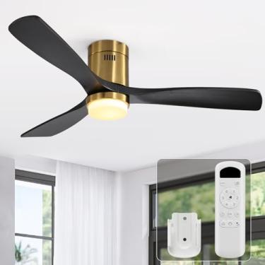 Imagem de Sofucor Ventiladores de teto de 132 cm com luzes, ventilador de teto interno e externo de montagem embutida preto com controle remoto de luz, motor CC reversível, luz de ventilador de teto de madeira