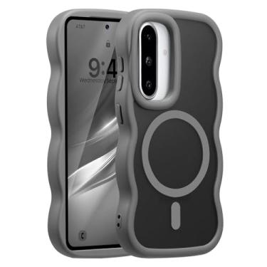 Imagem de UEEBAI Capa magnética para Samsung Galaxy A36 5G/A56 5G, compatível com MagSafe, 2025 transparente design de moldura ondulada transparente borda macia capa de telefone fosca à prova de choque - cinza