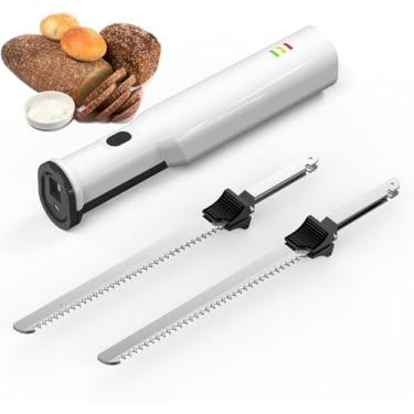 Imagem de Faca De Escultura De Carne Elétrica Sem Fio - Corte De Precisão Sem Esforço, 2 Lâminas De Aço Inoxidável Serrilhadas - Ideal Para Carnes, Aves, Pão