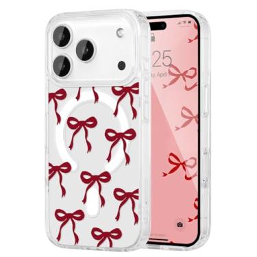 Imagem de UEEBAI Capa magnética para iPhone New Pro Max, capa de arco compatível com MagSafe, fita fina sem fio, estética, capa protetora antiamarelamento à prova de choque para mulheres e meninas - Borgonha