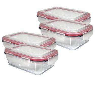 Imagem de Kit 4 Potes De Vidro Tampa Hermética Marmita Fit Colorido 370ml - CLIC