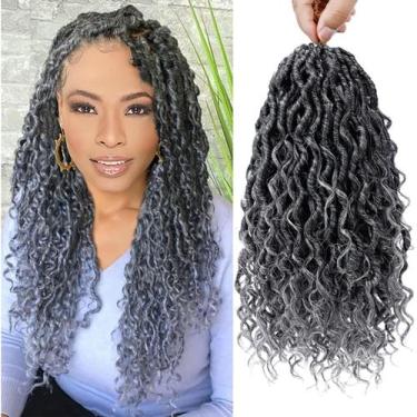 Imagem de Cabelo de crochê YESEGO Goddess Locs 30 cm, cinza ombre, 6 pacotes