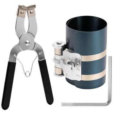 Imagem de Tzdxfgl Ferramenta de compressor de anel de pistão, kit de remoção de anel de pistão de motor de carro, tamanhos ajustáveis de 53 mm a 175 mm com alicate e chave de instalação de pistão