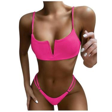Imagem de Terno de biquíni feminino sexy sólido push-up acolchoado maiô maiô con