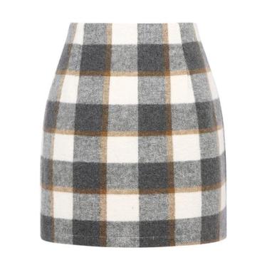 Imagem de Saia IDEALSANXUN xadrez de lã de cintura alta Bodycon para mulheres