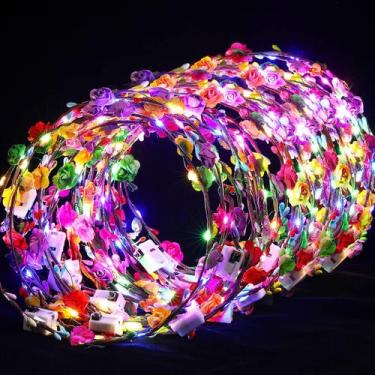 Imagem de Faixa de cabelo Syhood LED Flower Crowns 25cm Glow in Dark Rose