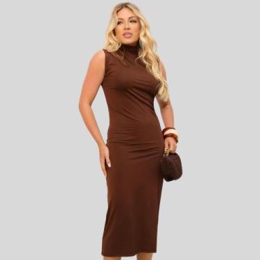 Imagem de Vestido Feminino Midi Drapeado Regata Meia Alta Festa Formatura - Maya