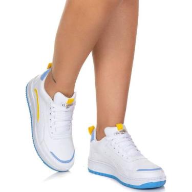 Imagem de Tênis Feminino Casual Esporte Sola Reta - Floratine, Branco, Azul, 40