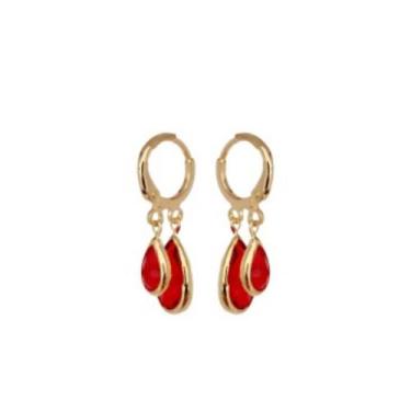 Imagem de Brinco Argolinha Gota Pingentes Cristal Vermelho Folheado - MIXFOLHEAD
