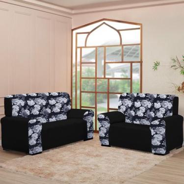 Imagem de Kit Capas para Sofá 2 e 3 Lugares  Coladinha Floral Mista  Proteção e 