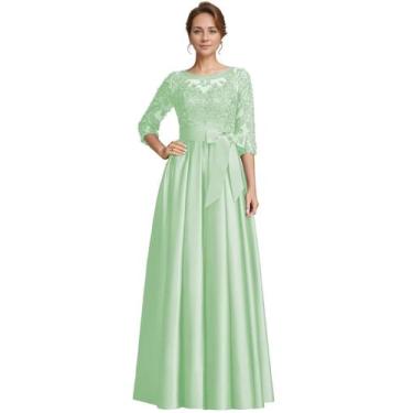 Imagem de Vestido da mãe do noivo raomiao Mint Satin Lace Appliques