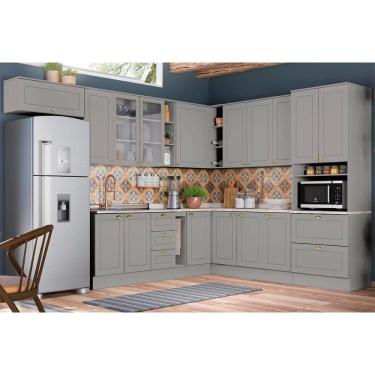 Imagem de Cozinha Completa Americana 16 Peças (6Aéreos+5Balcões+1Paneleiro+4Complementos) C5P33 Cinza - Henn
