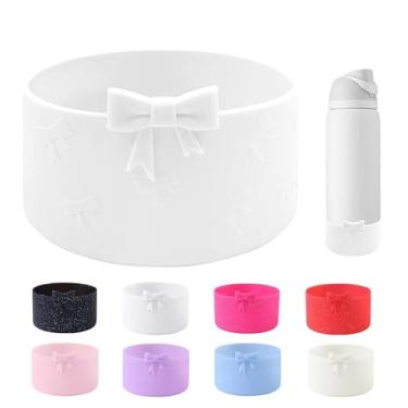 Imagem de Bota de silicone Bow para garrafa de água Owala 947 ml, capa protetora antiderrapante para garrafas de água de aço inoxidável FreeSip, Twist e Flip - Branco