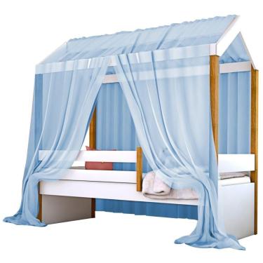 Imagem de Cama Montessori Cabana Solteiro Com Colchão E Dossel Azul