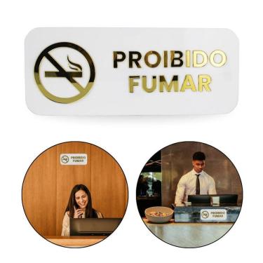 Imagem de Placa Espelhada Acrílico Proibido Fumar Branco E Dourado