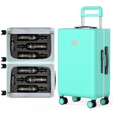 Imagem de MGOB Wine Suitcase Bagagem de transporte com 6 garrafas para aviões - Trava aprovada pela TSA, inserção removível e rodas giratórias, Verde claro, Carry on luggage, Rígido