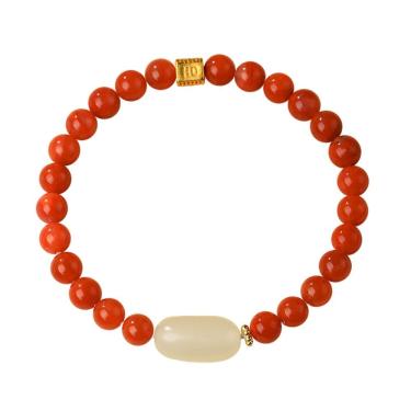 Imagem de Pulseira de ágata vermelha do sul com pérola de jade hetiana branca
