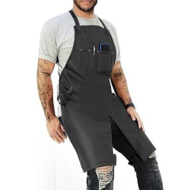 Imagem de Avental de couro PU para homens impermeável com bolsos no peito 95x65c